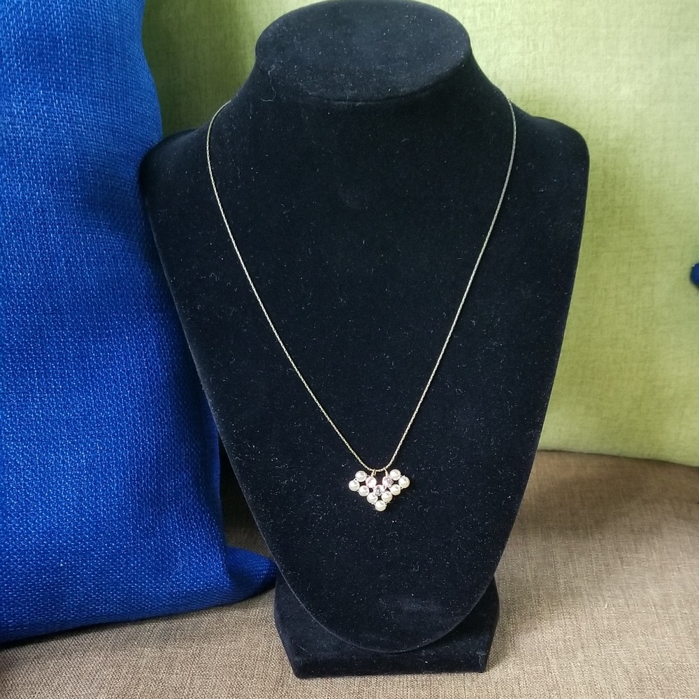 VTG Dainty heart shaped Rhinestone Pearl Choker